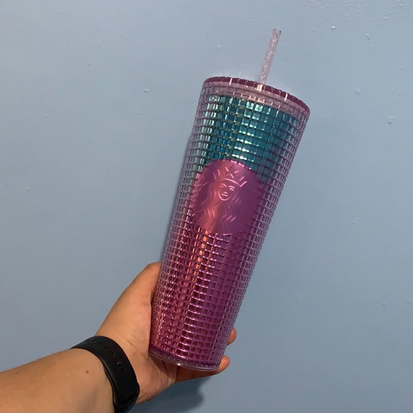 Starbucks blue and pink grid ombré tumbler